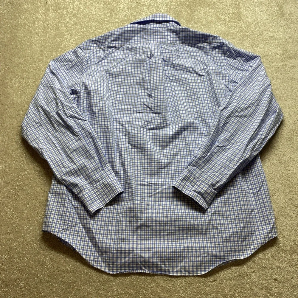 Ralph Lauren Button Down Shirt Mens XL Blue Tattersall Check Non-Iron Cotton